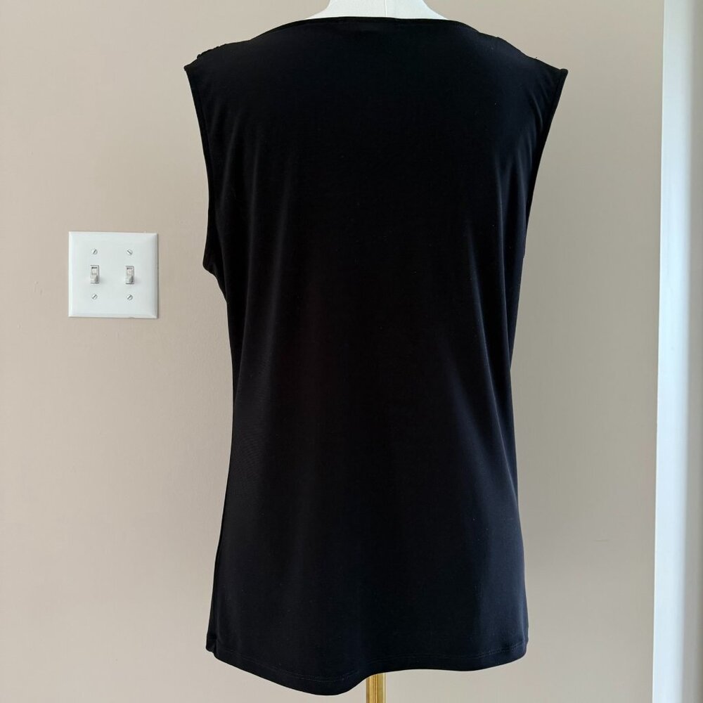 CHAUS | Women's Sleeveless Black Drape Neck Top Shirt Silver Ornament Sz M - Picture 2 of 4